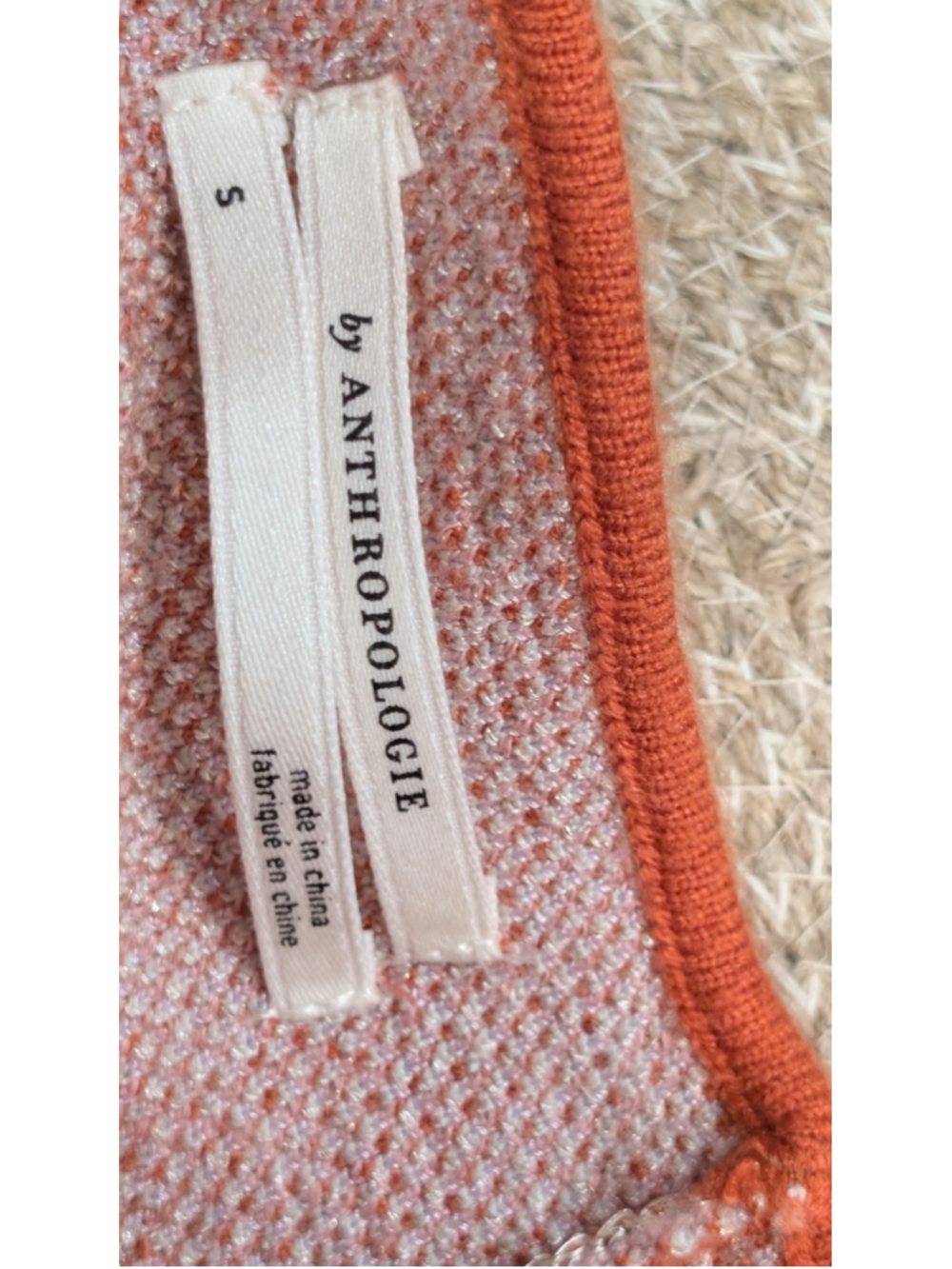 Anthropologie Abstract Metallic Knit Mock Neck Sweater Small Pink Orange Balloon - Picture 9 of 11